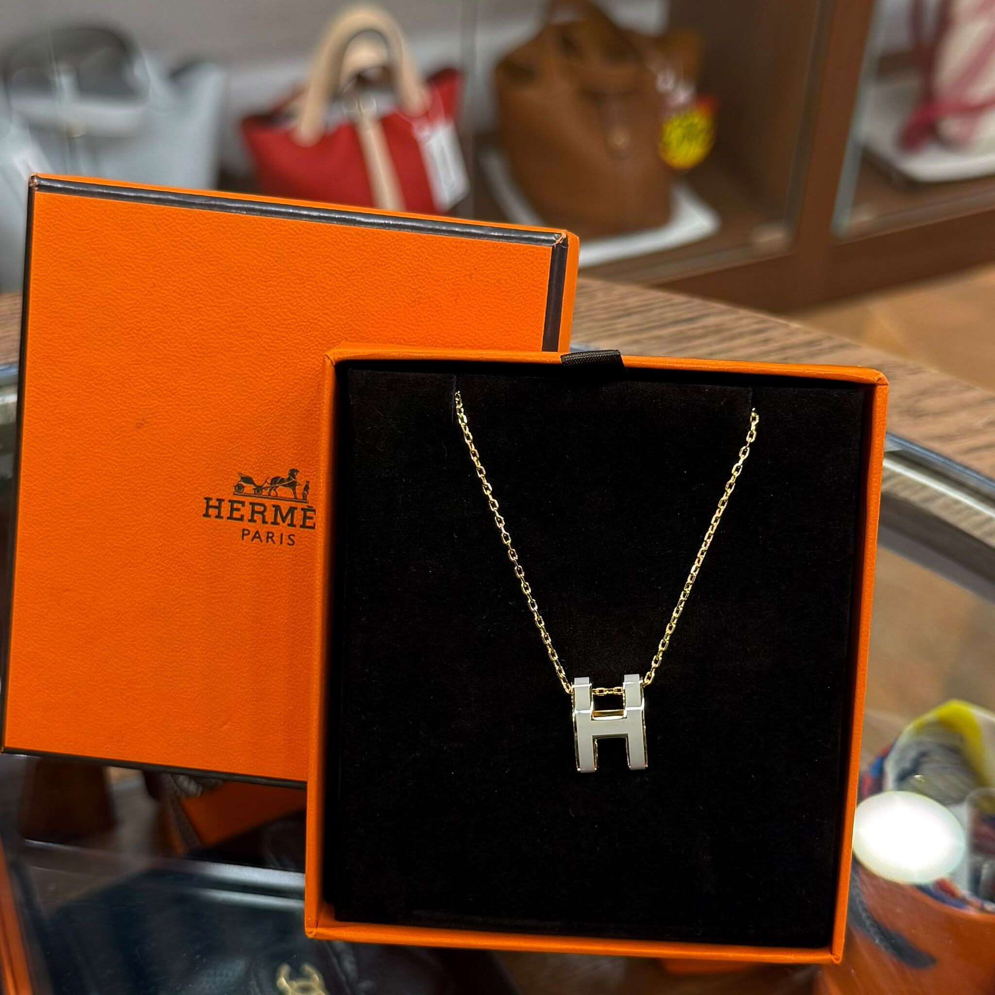 全新閑置品 HERMES NECKLACE 大POP H 奶茶x金 #愛馬仕項鏈