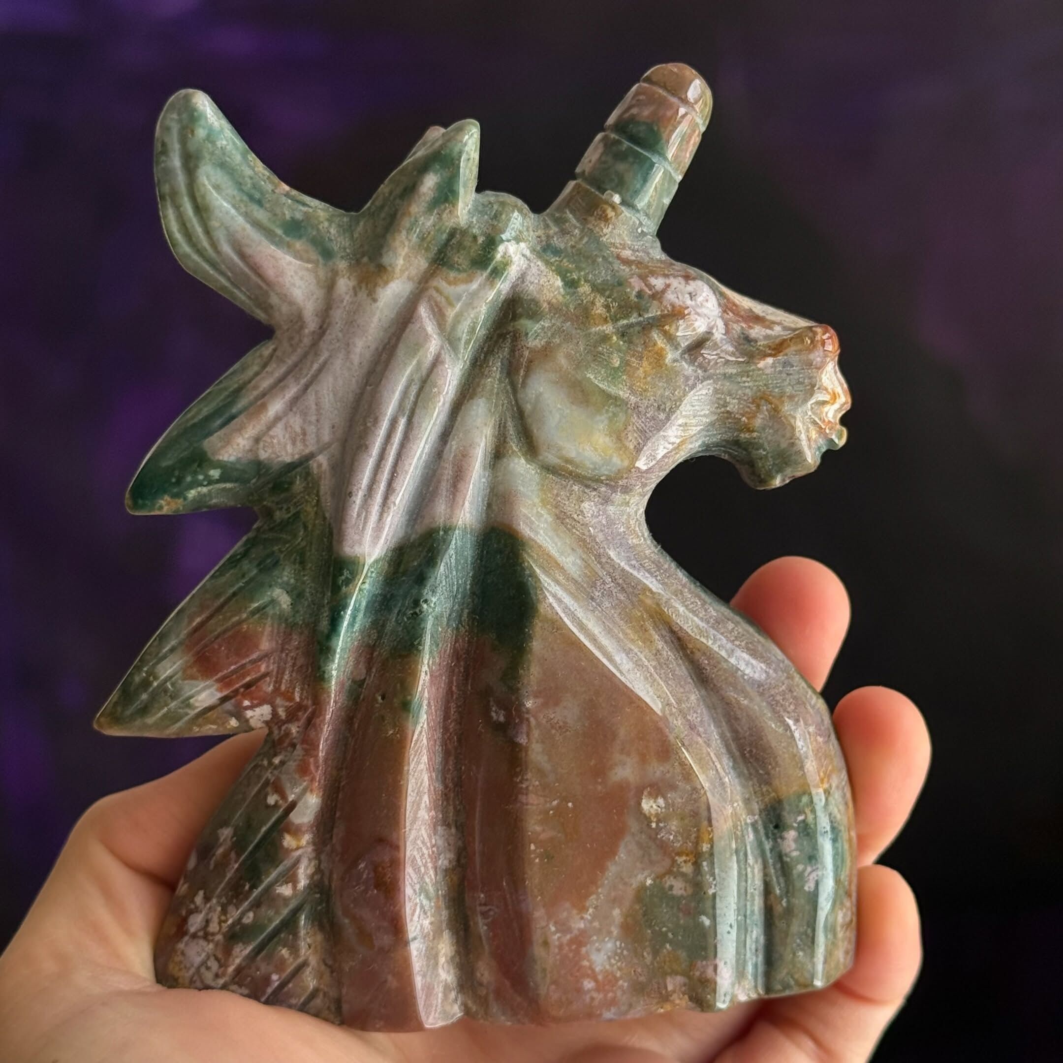 [原石] 海洋碧玉 獨角獸 水晶擺飾