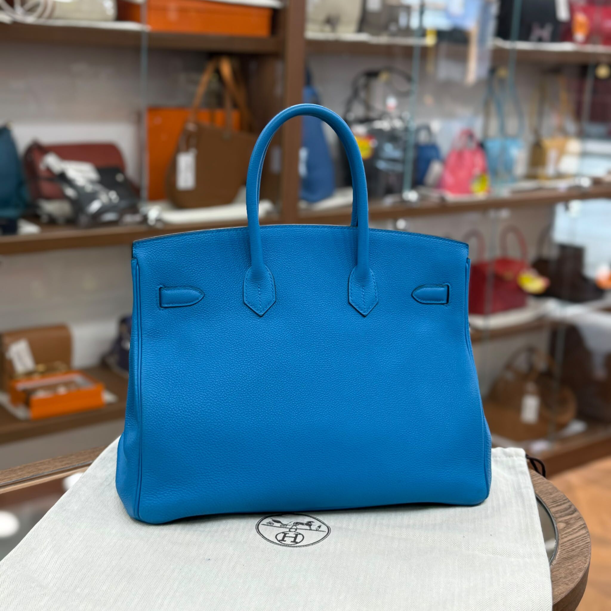 90%NEW USED HERMES BIRKIN 35 佛羅裏達藍 銀扣 TOGO皮,0F BLUE FRIDA,STAMP A #愛馬仕鉑金包