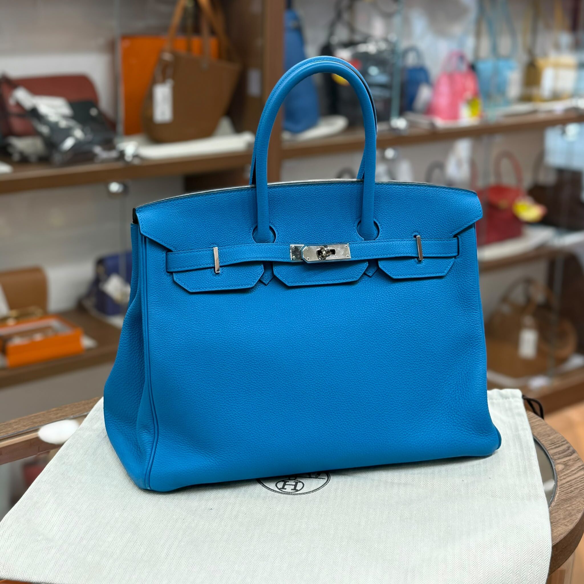 90%NEW USED HERMES BIRKIN 35 佛羅裏達藍 銀扣 TOGO皮,0F BLUE FRIDA,STAMP A #愛馬仕鉑金包