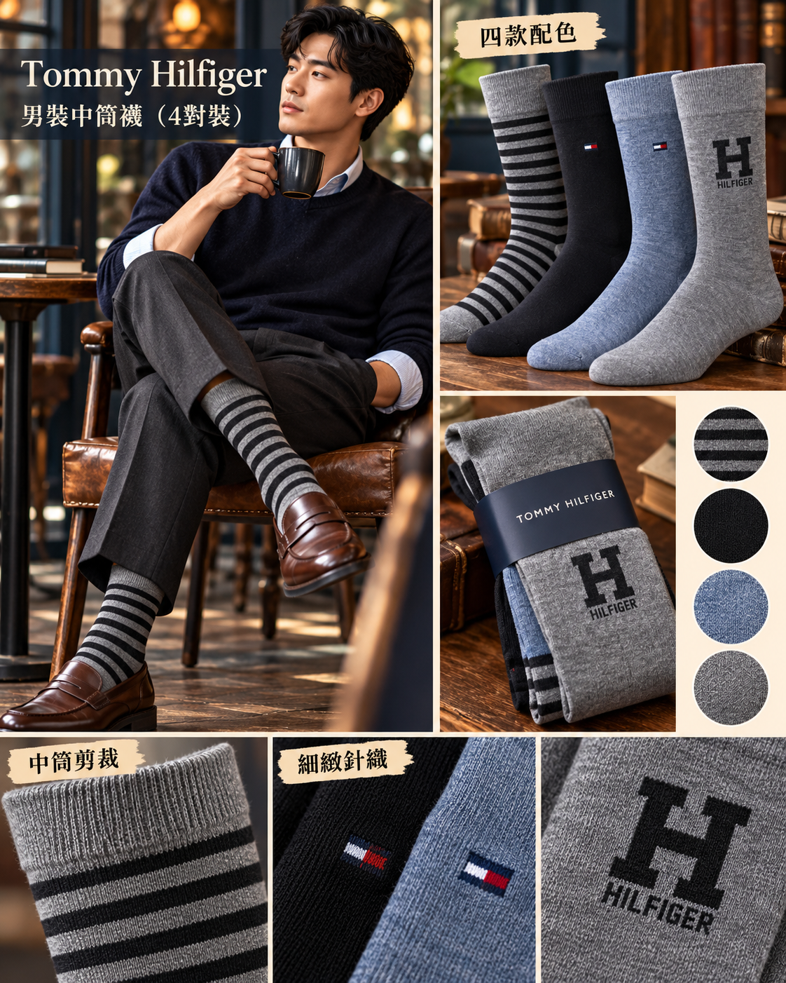 【預購】Tommy Hilfiger N092802 男裝中筒襪 (4對裝)