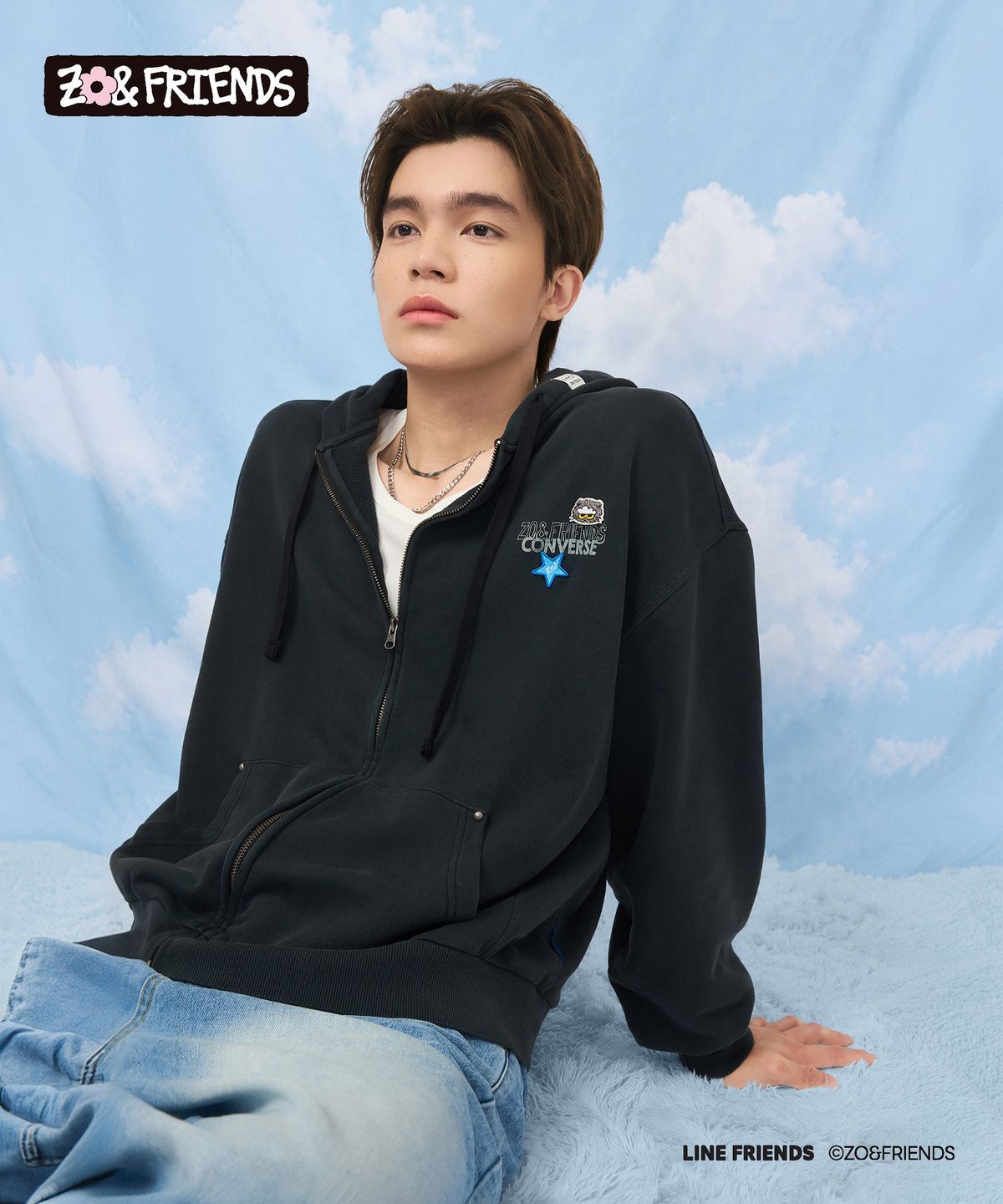 CONVERSE X ZO&FRIENDS WASHED FULL ZIP HOODIE ZOA 水洗 連帽外套 黑色 / 沙色 UCL157-023 UCL157-X7B