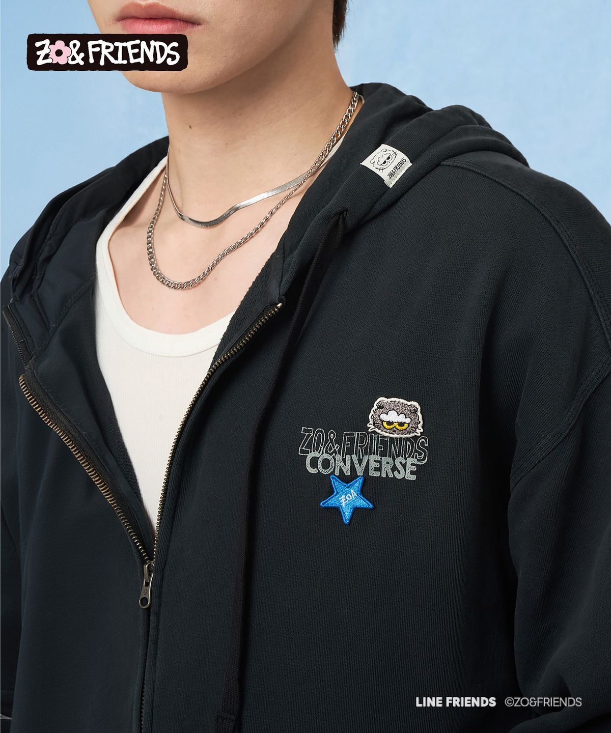 CONVERSE X ZO&FRIENDS WASHED FULL ZIP HOODIE ZOA 水洗 連帽外套 黑色 / 沙色 UCL157-023 UCL157-X7B