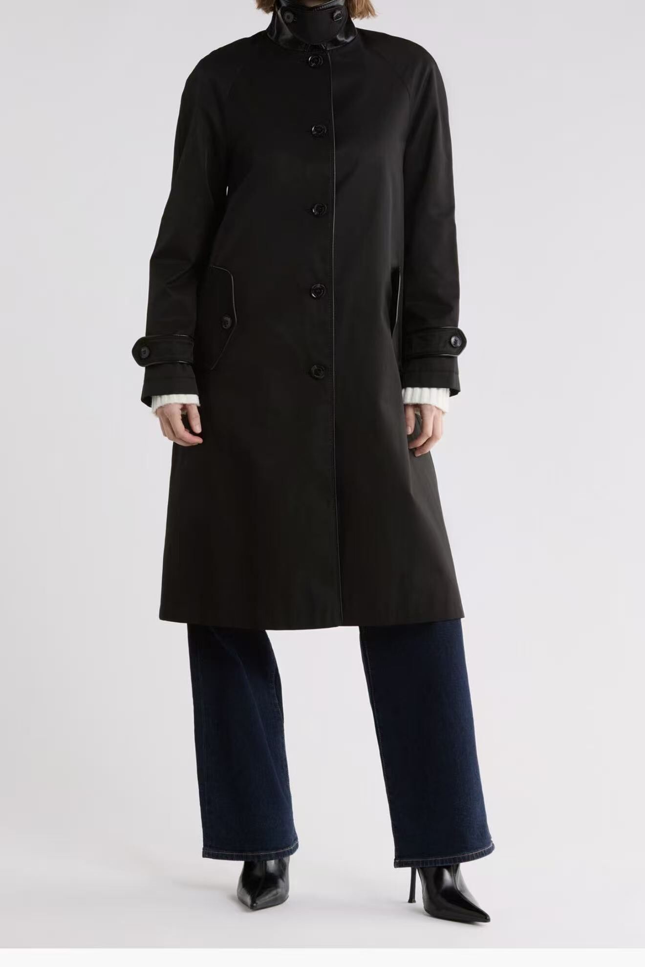 【預購】LAUREN RALPH LAUREN N092807 Balmacaan 女裝仿皮革拼接防雨外套