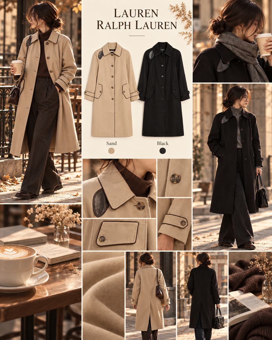 【預購】LAUREN RALPH LAUREN N092807 Balmacaan 女裝仿皮革拼接防雨外套
