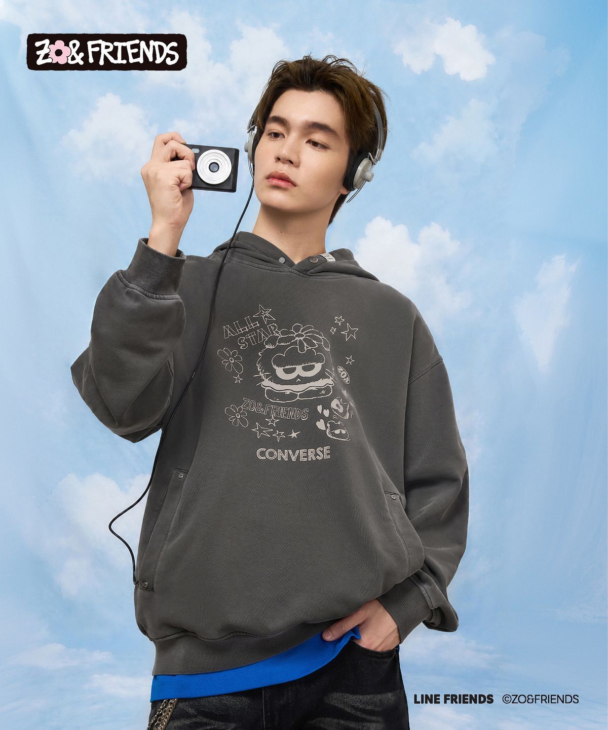 CONVERSE X ZO&FRIENDS WASHED FULL ZIP HOODIE ZOA 聯名 帽TEE GD 權志龍 水洗灰 UCL159-GDA