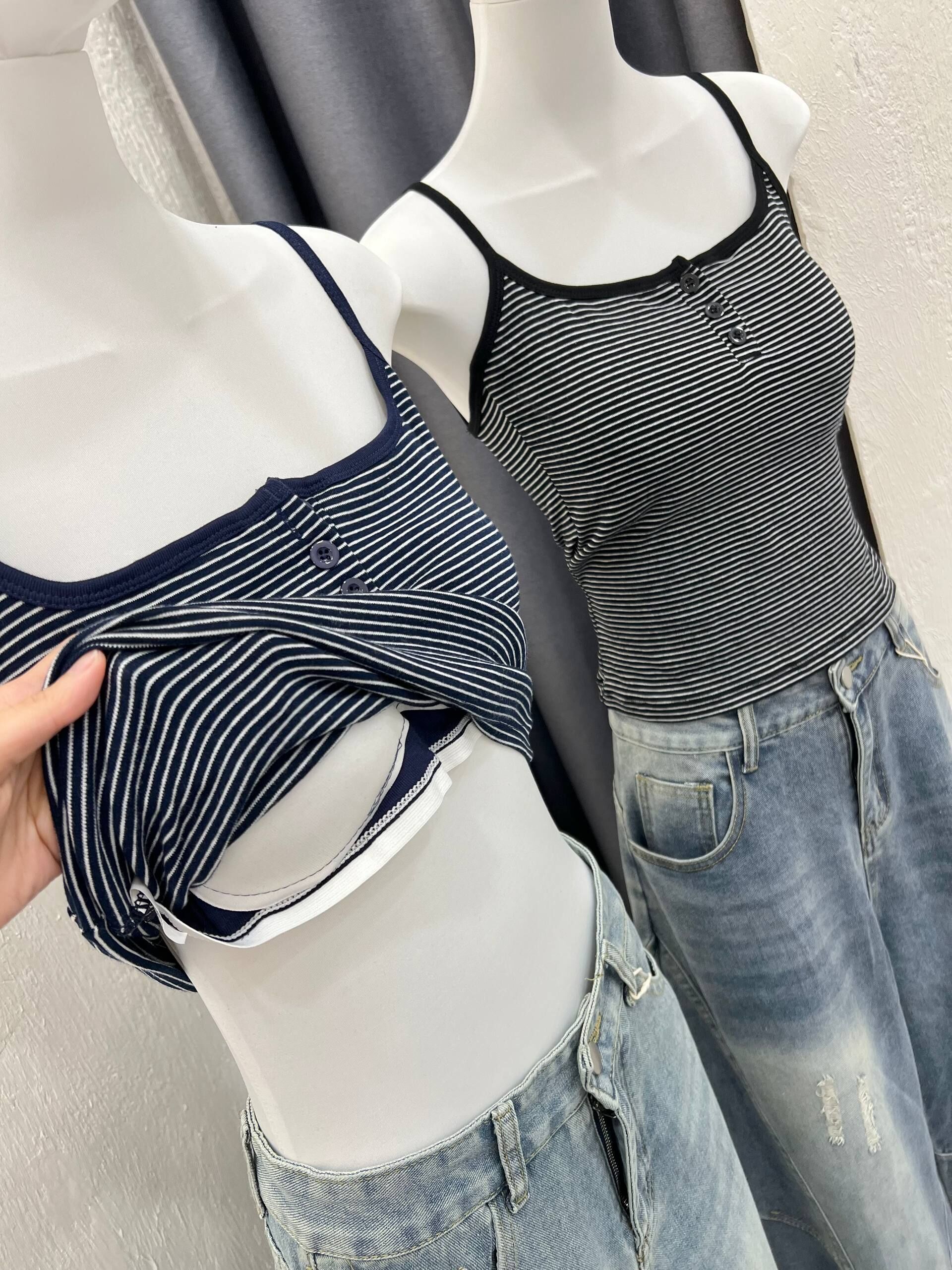 Button Stripe Tank Top