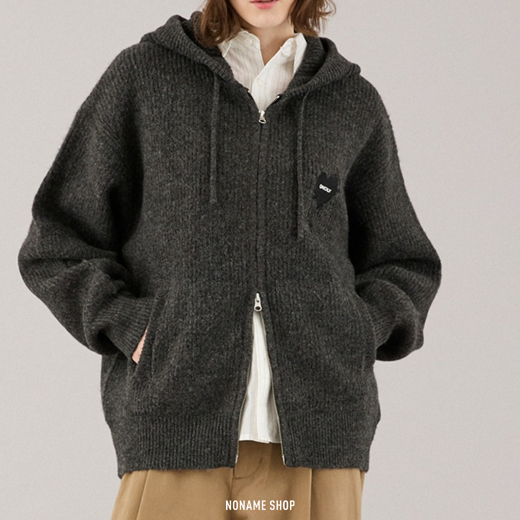 ONCILY MELTING HEART RIB KNIT HOODIE 融化 愛心 羅紋 針織 連帽 外套 6色 (男/女同款)