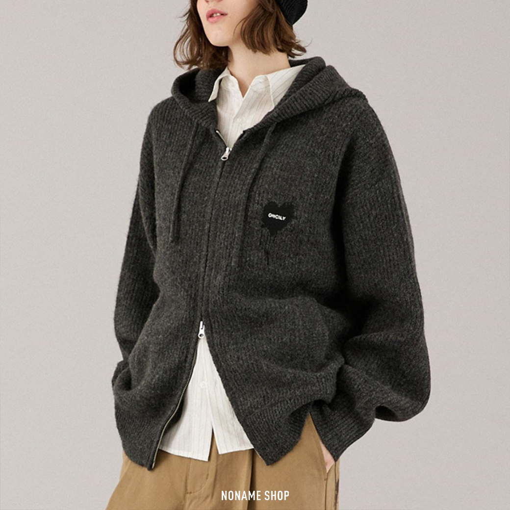 ONCILY MELTING HEART RIB KNIT HOODIE 融化 愛心 羅紋 針織 連帽 外套 6色 (男/女同款)