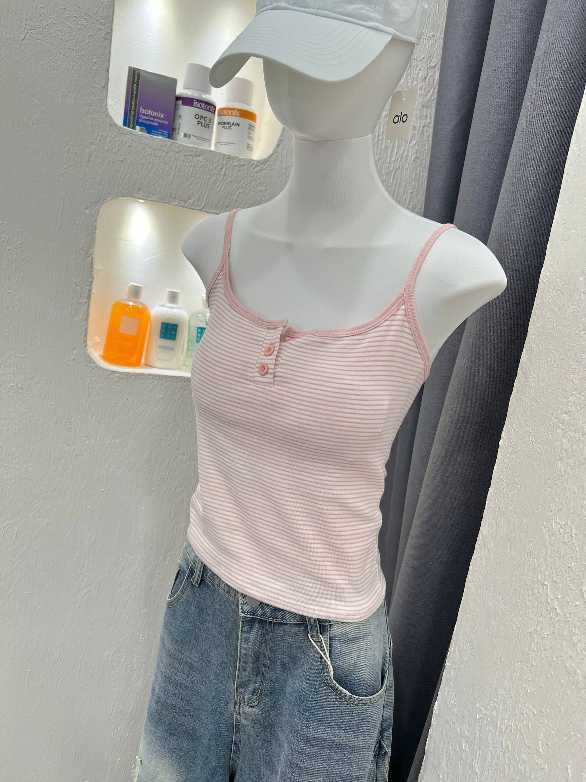 Button Stripe Tank Top