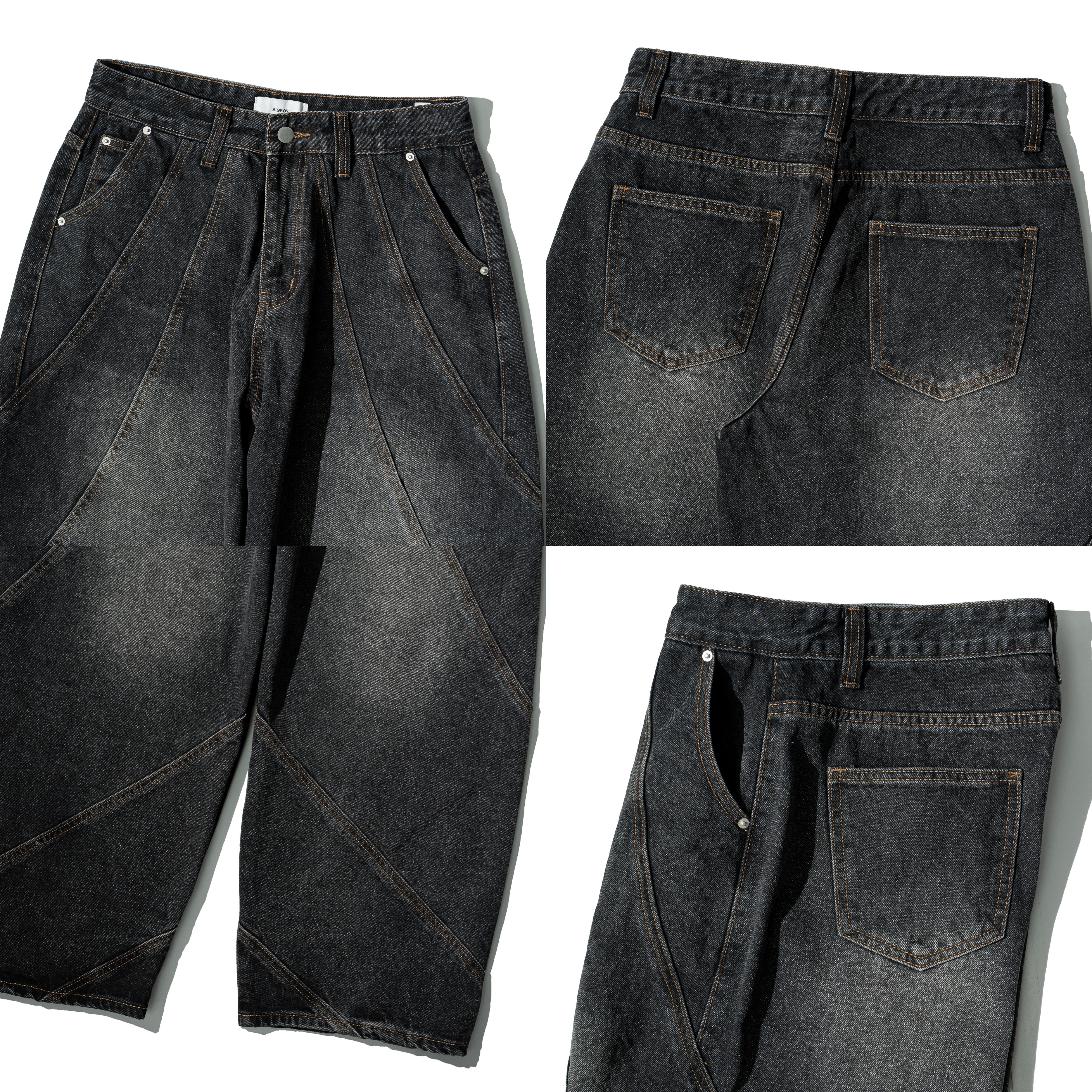 Spliced Curved Denim Jeans 立體裁片 彎刀牛仔長褲 [B-2691]
