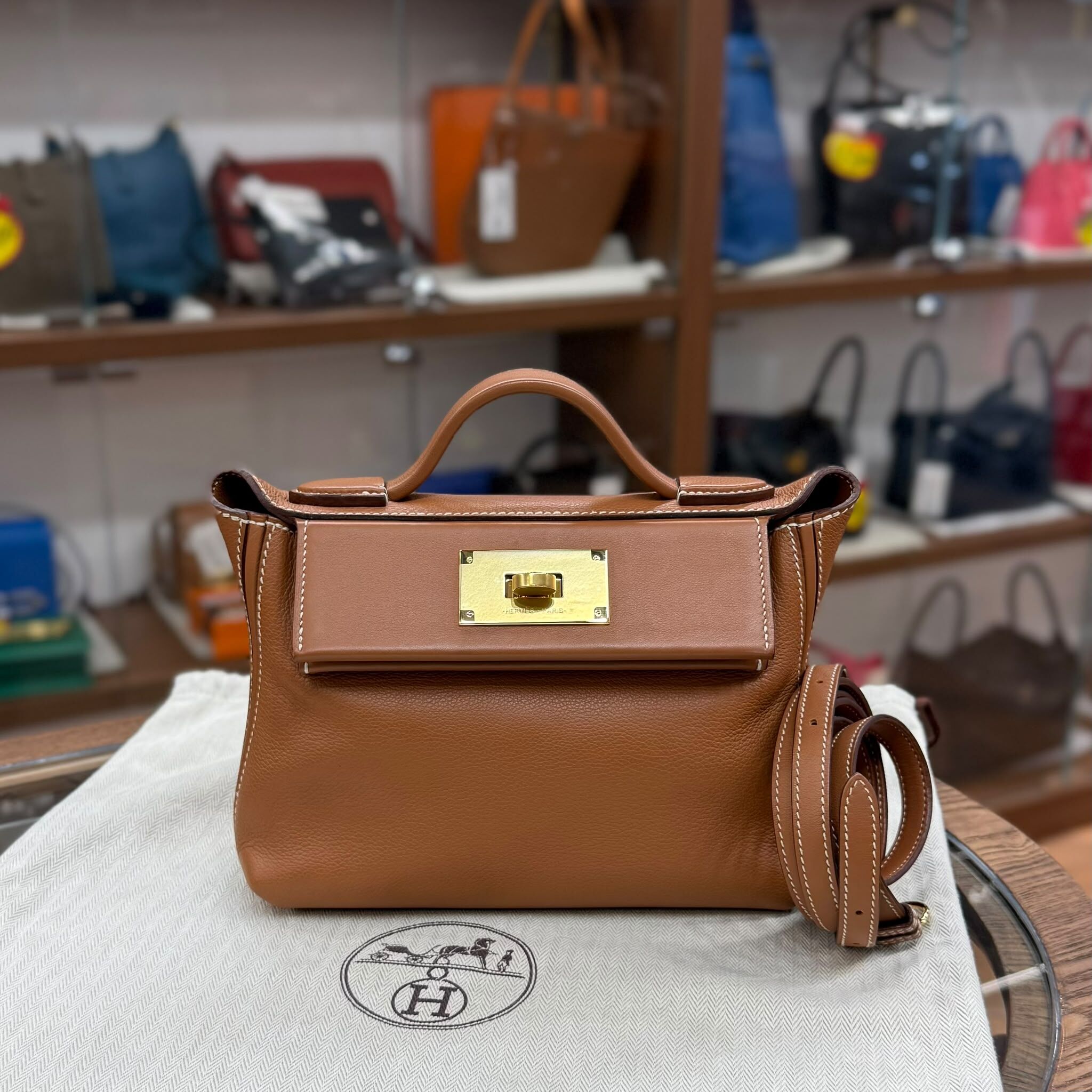 95%NEW USED HERMES 2424 21 MINI 金棕色金扣EVERCOLOR皮 GOLD GHW,STAMP Y  #愛馬仕