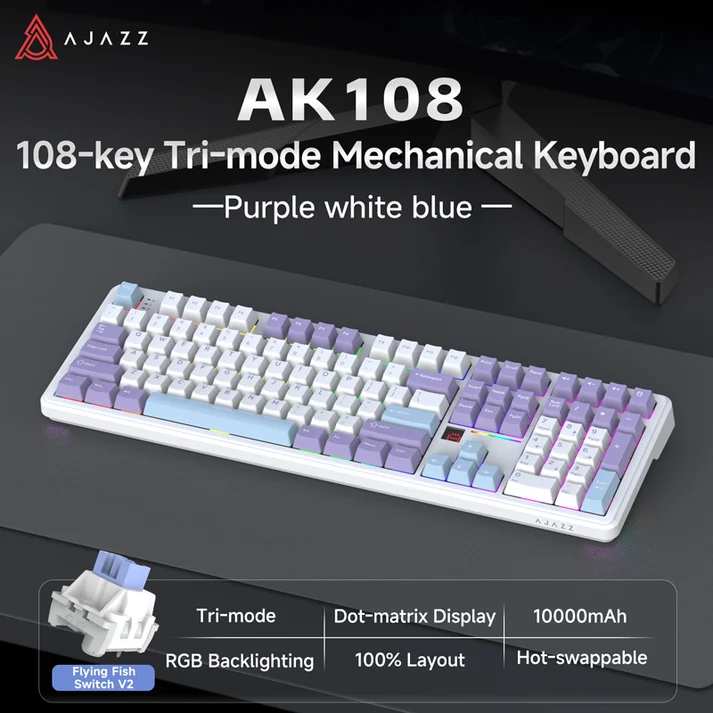 AJazz x NacodeX AK108 V2 3 Mode Mechanical Keyboard  (飛魚軸)