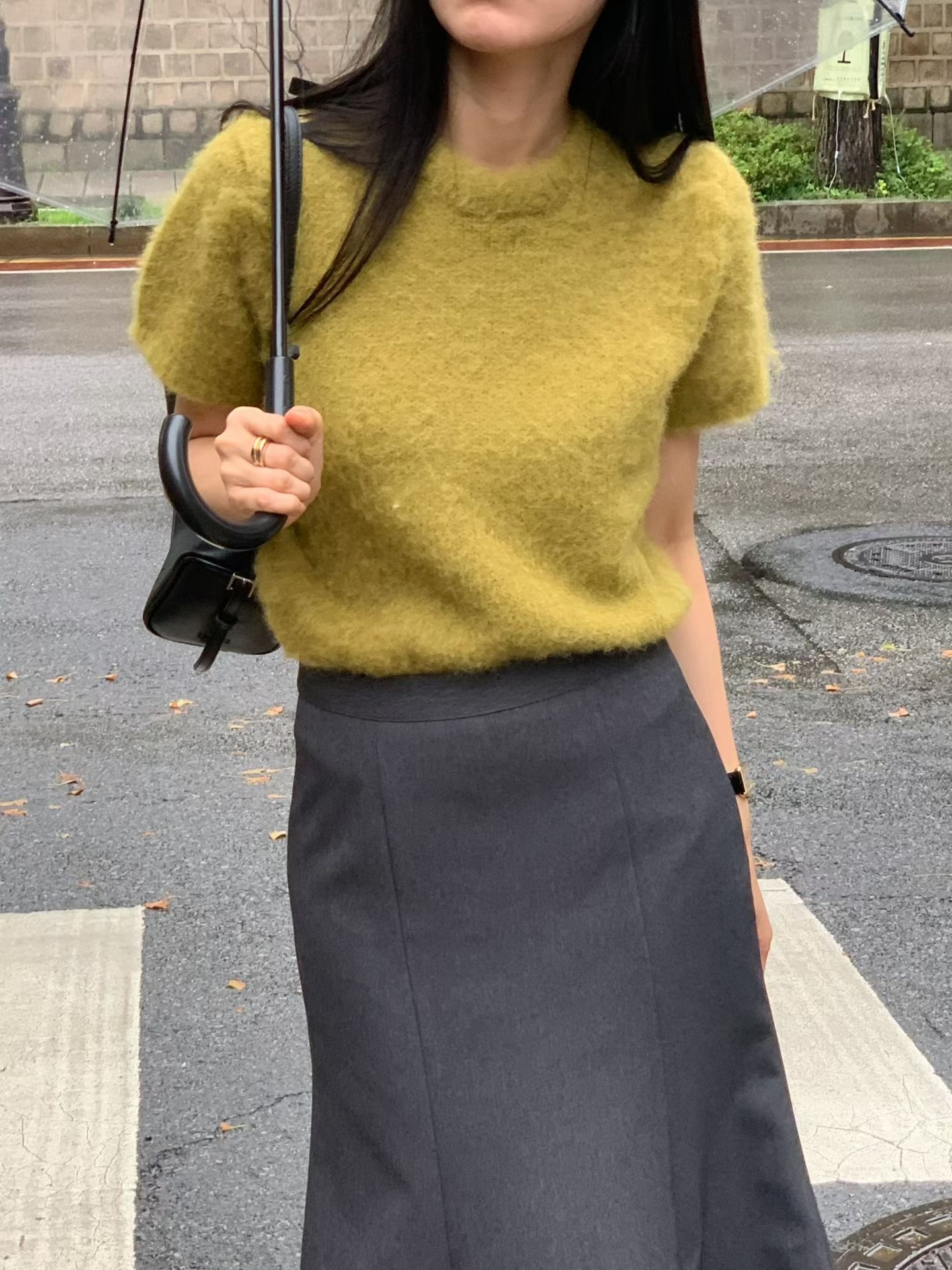 絨毛短袖針織衫