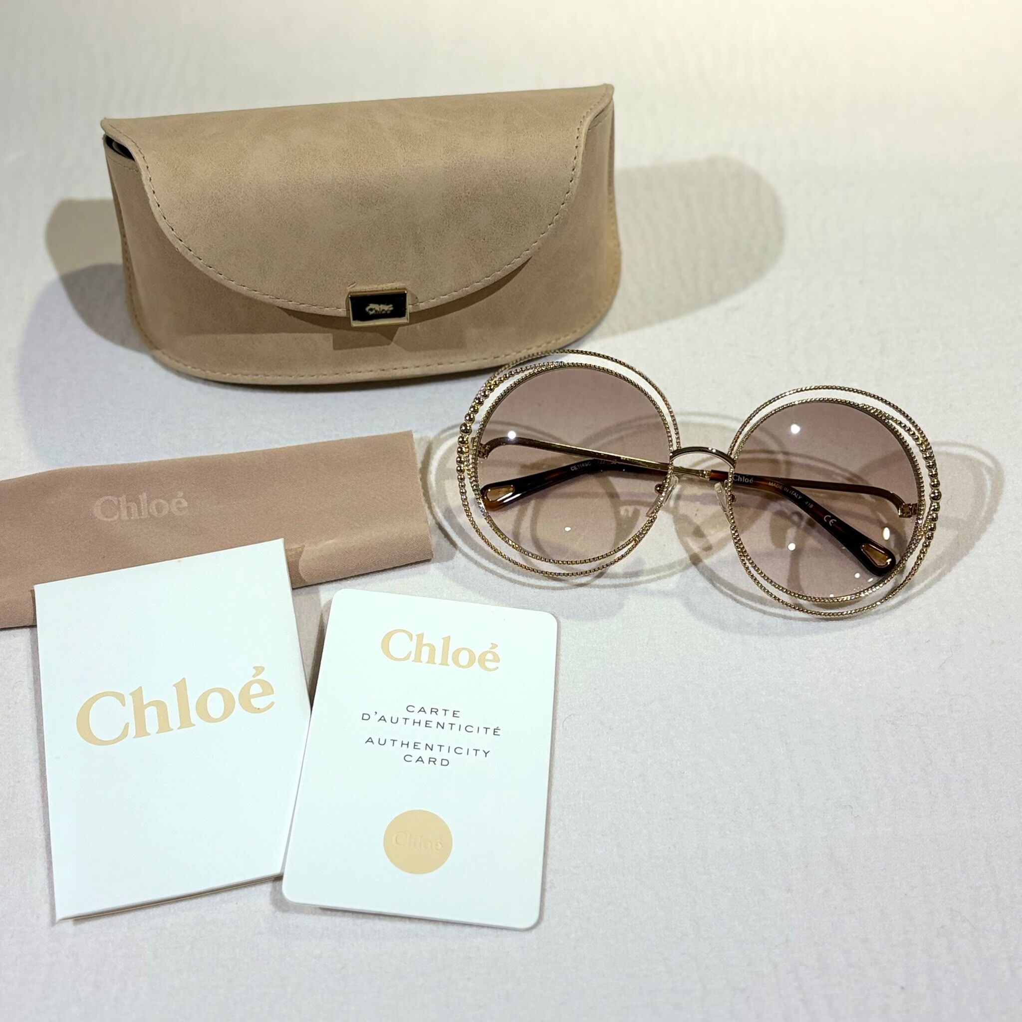 Display !!全新 CHLOE 圓框 太陽眼鏡 CE114SC 金色邊奶茶鏡面 #BRAND NEW #香榭站正品