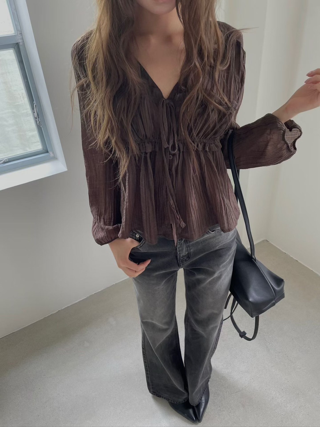 綁結抓褶娃娃襯衫