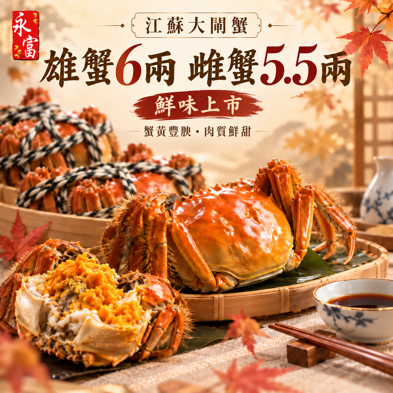 江蘇大閘蟹(雄)約6兩(雌)約5.5兩