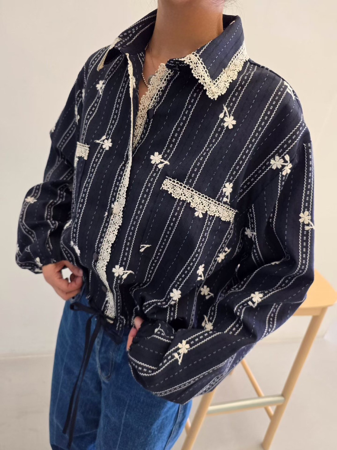 小花縮襬襯衫