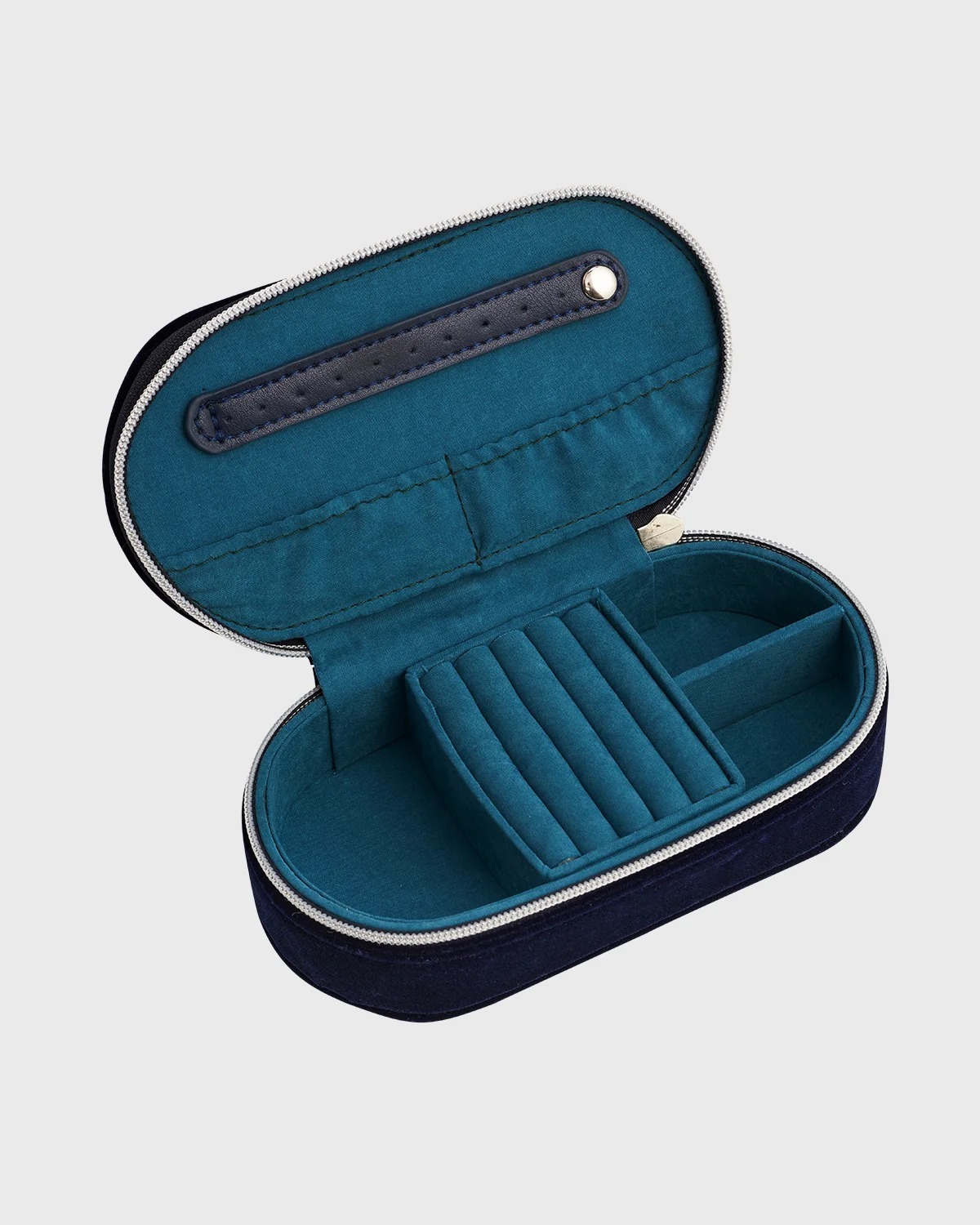 英國代購 FABLE ENGLAND Night Sky Embroidered Oval Jewellery Box in Navy Velvet 47552