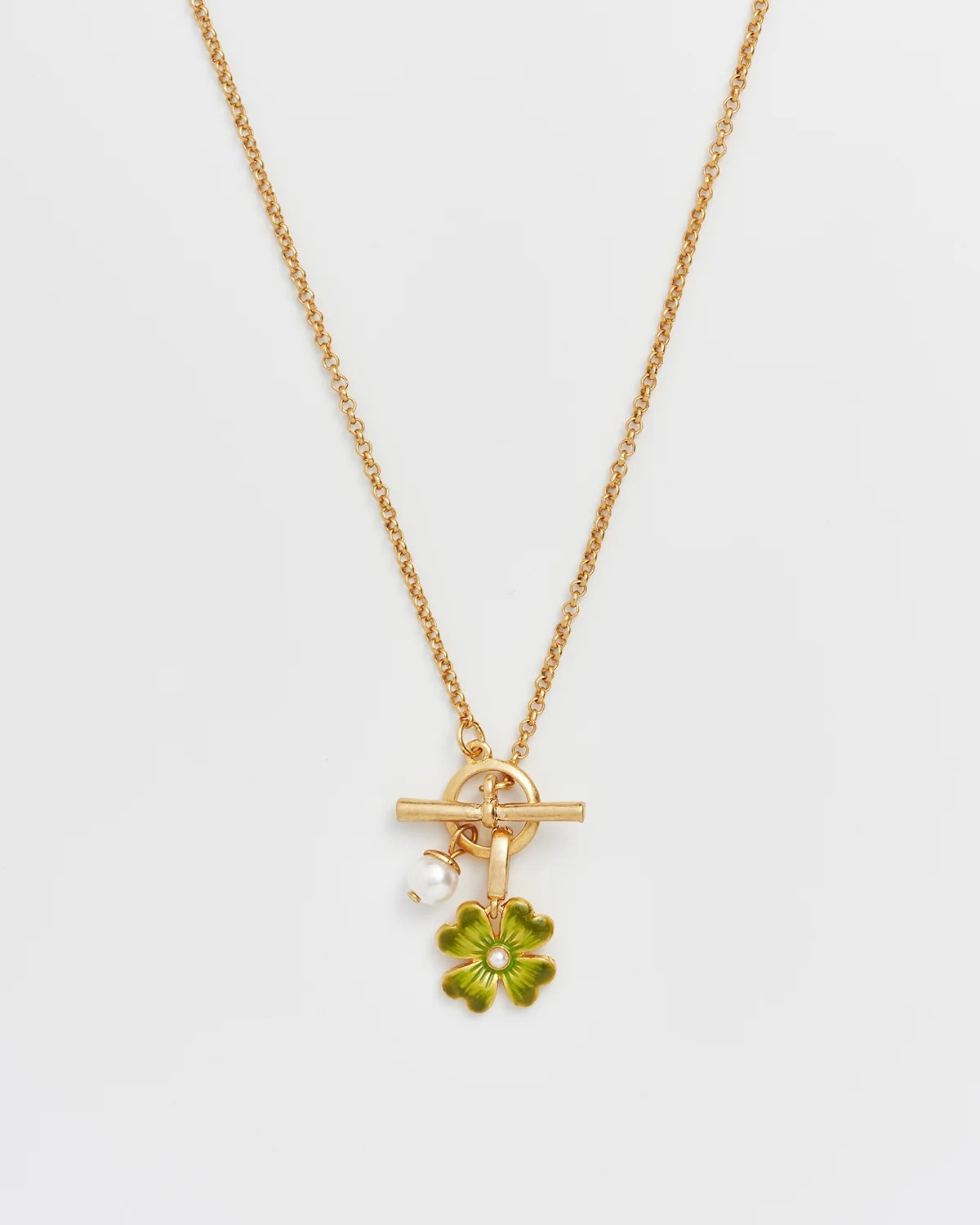 英國代購 FABLE ENGLAND Lucky Clover Pearl Toggle Necklace  40638
