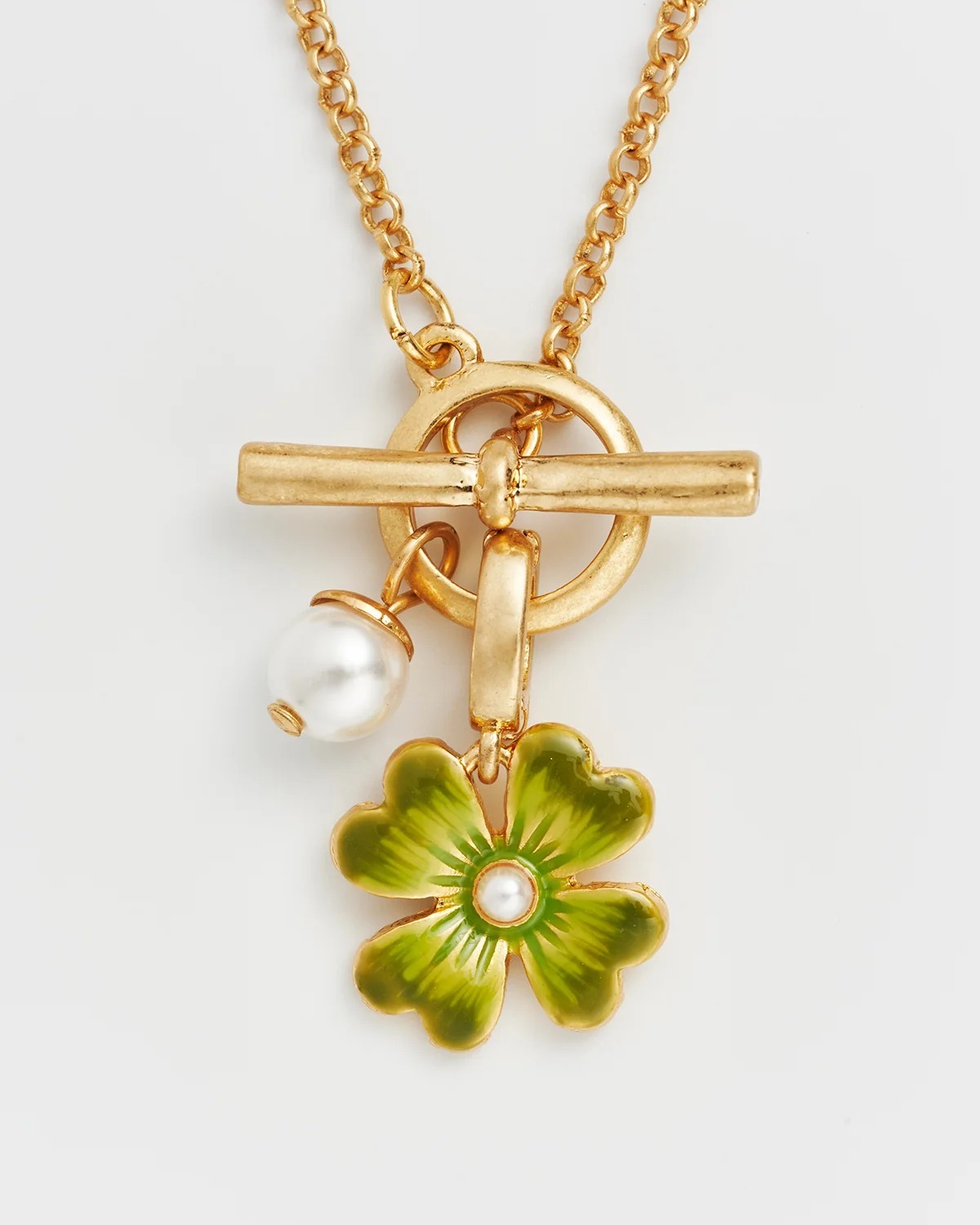 英國代購 FABLE ENGLAND Lucky Clover Pearl Toggle Necklace  40638