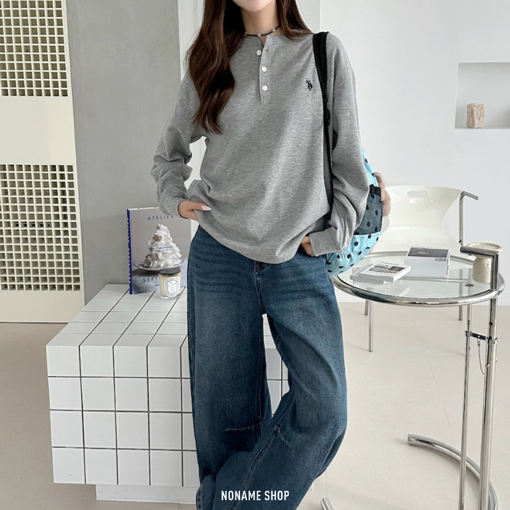 U.S. POLO ASSN 刺繡LOGO 亨利領 長袖 長TEE 三色 (男/女同款)