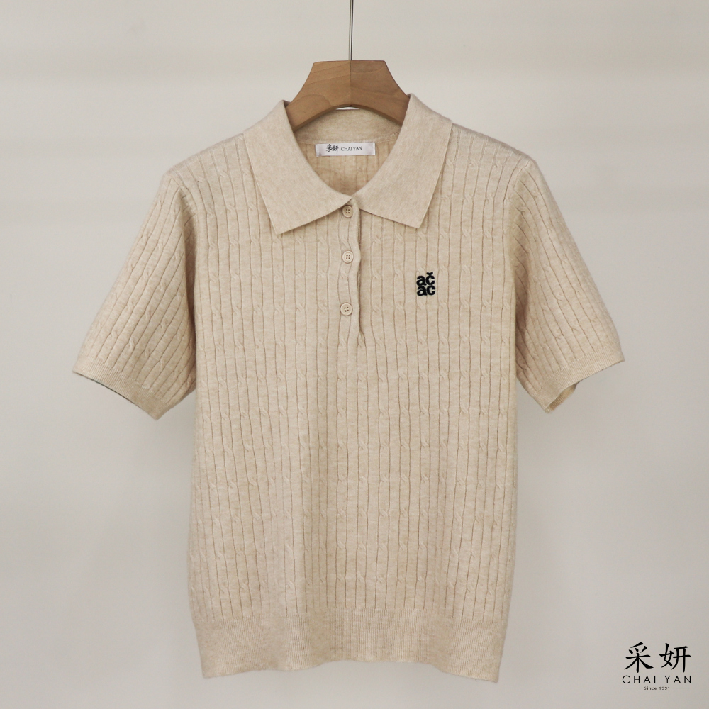 字母針織短袖POLO上衣