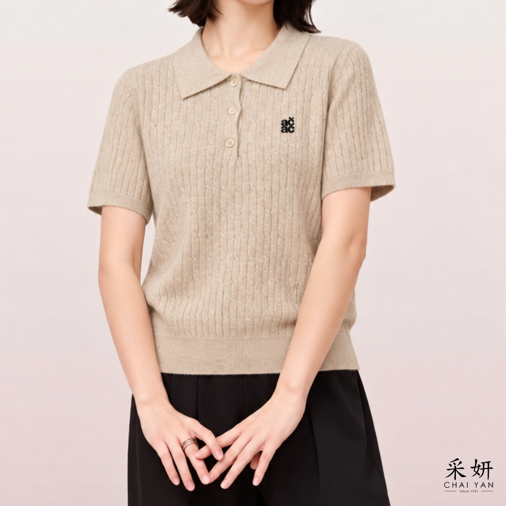 字母針織短袖POLO上衣