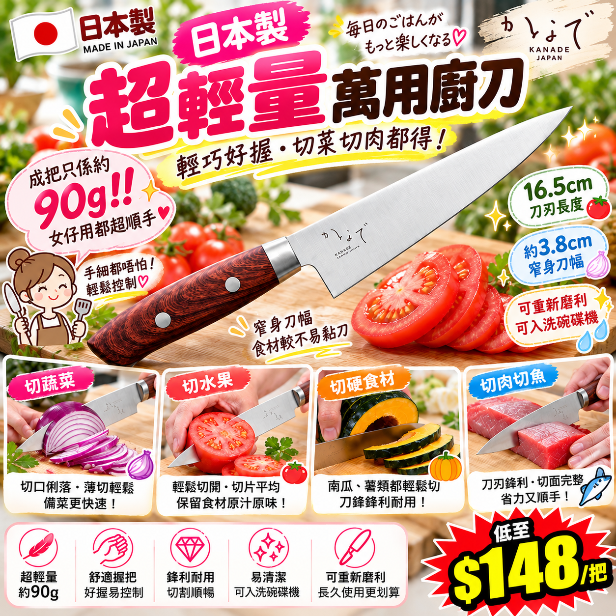 【UB10304】日本製超輕量萬用廚刀