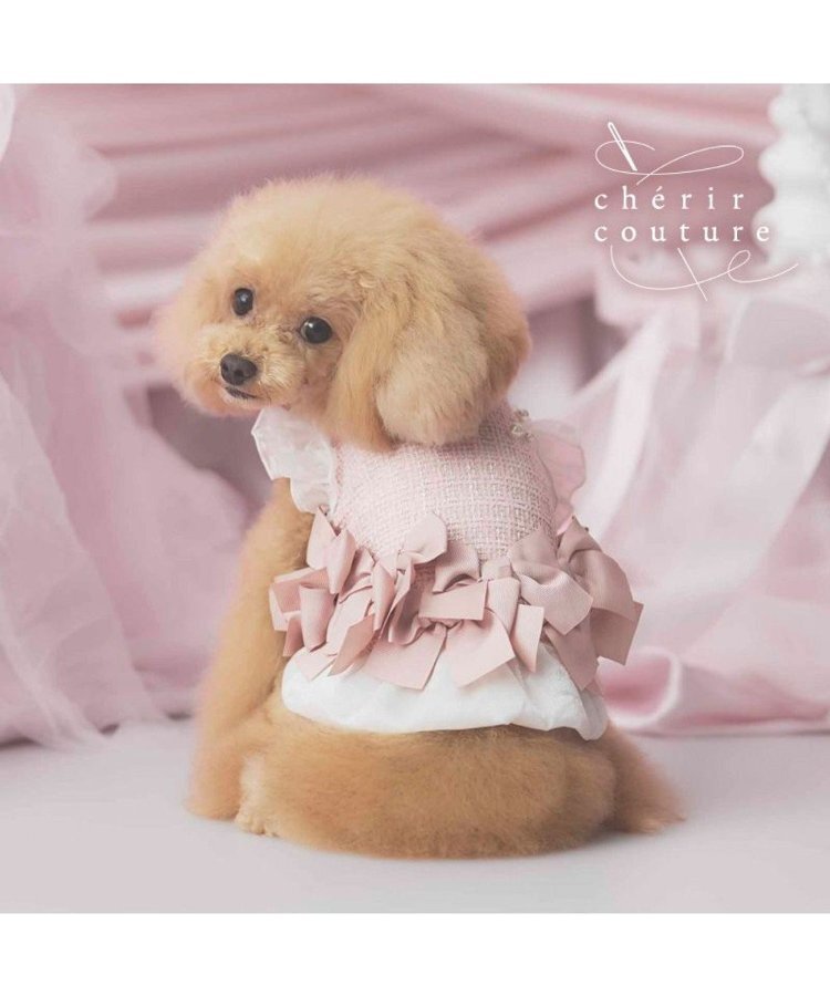 【Pet Paradise】chérir couture Hem Ribbon Tweed Vest - Pink <275-43842>