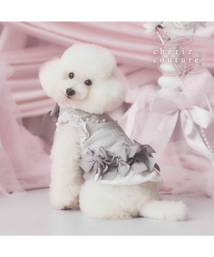 【Pet Paradise】chérir couture Hem Ribbon Tweed Vest - Grey <275-43848>