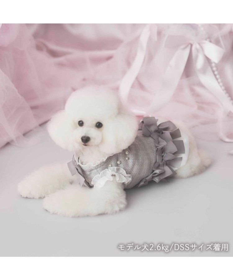 【Pet Paradise】chérir couture Hem Ribbon Tweed Vest - Grey <275-43848>