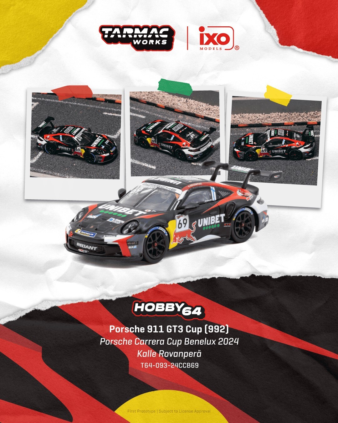 [預訂] Tarmac Works 保時捷Porsche 911 GT3 Cup (992)–保時捷卡雷拉盃比荷盧賽事 2024– Kalle Rovanperä