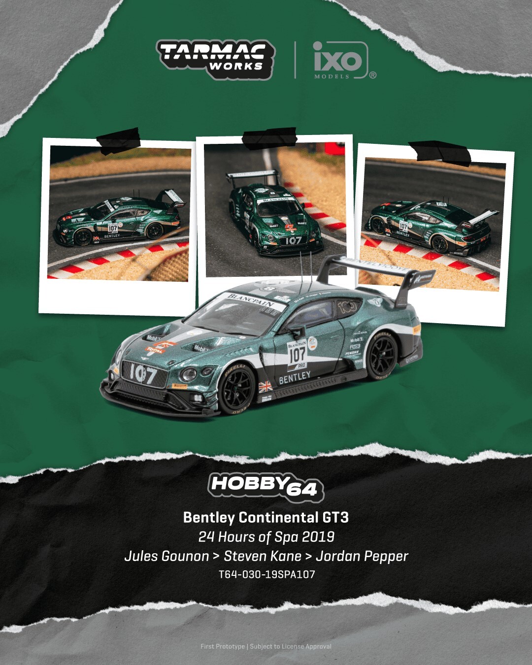 [預訂] Tarmac Works 賓利Bentley Continental GT3–斯帕 24 小時耐力賽 2019– Jules Gounon / Steven Kane / Jordan Pepper