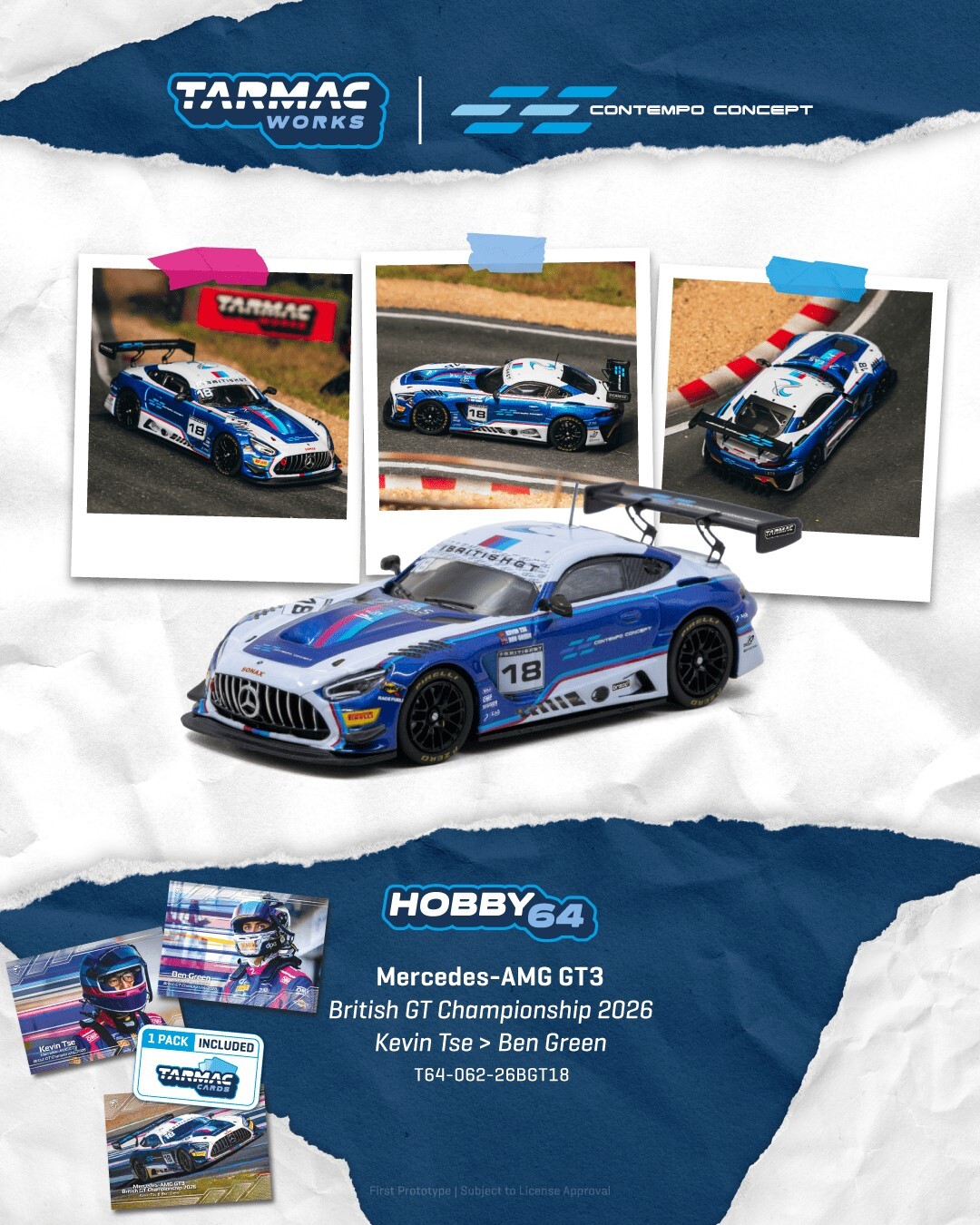 [預訂] Tarmac Works 梅賽德斯Mercedes-AMG GT3 –英國 GT 錦標賽 2026– 謝榮鍵Kevin Tse / Ben Green 合金模型車＋收藏卡套裝