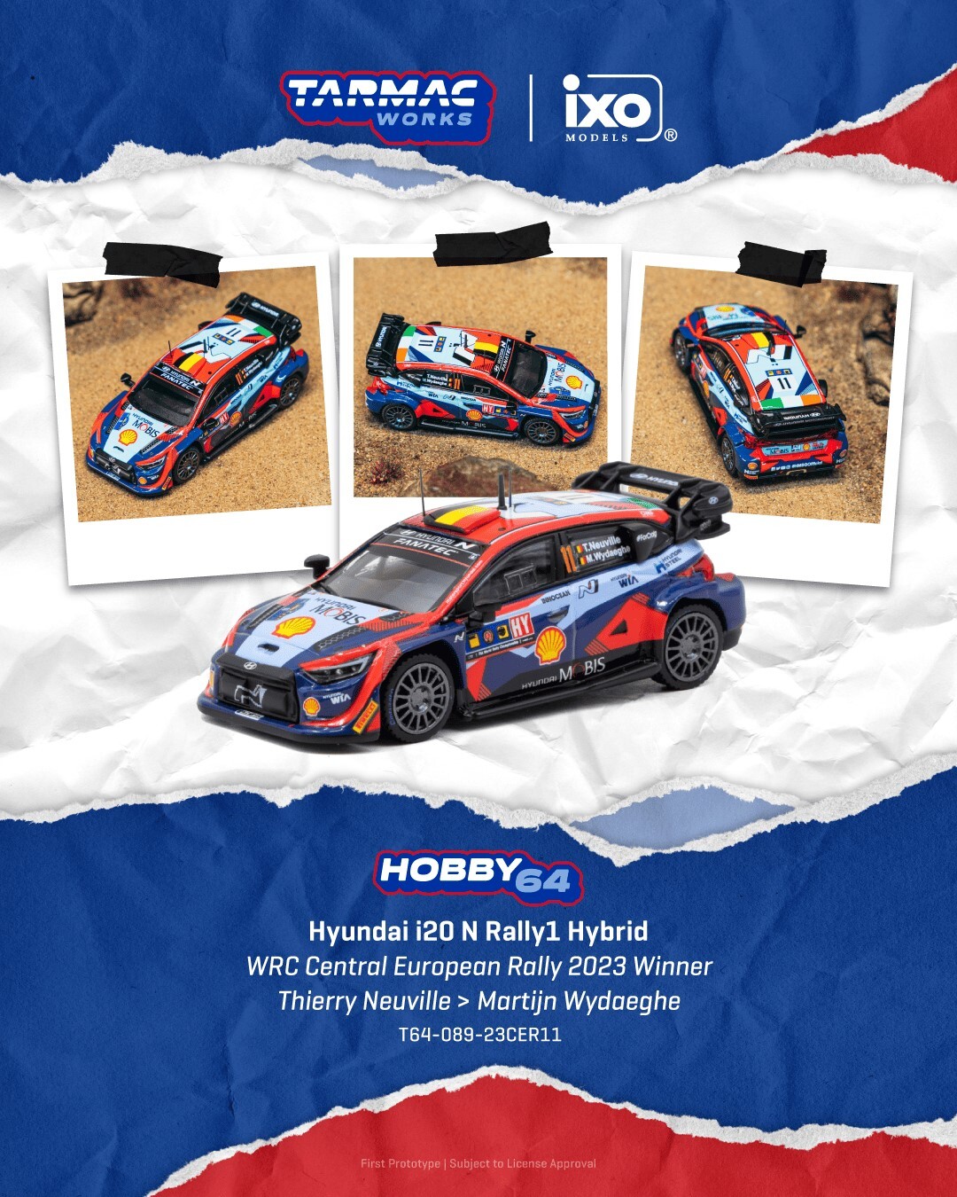 [預訂] Tarmac Works 現代Hyundai i20 N Rally1 Hybrid –WRC 中歐拉力賽 2023 冠軍車– Thierry Neuville / Martijn Wydaeghe