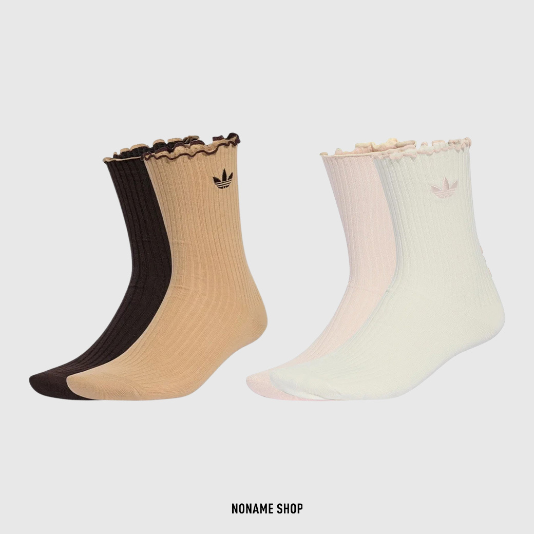 ADIDAS 刺繡 LOGO 木耳邊 荷葉邊 兩雙一組 長襪 襪子