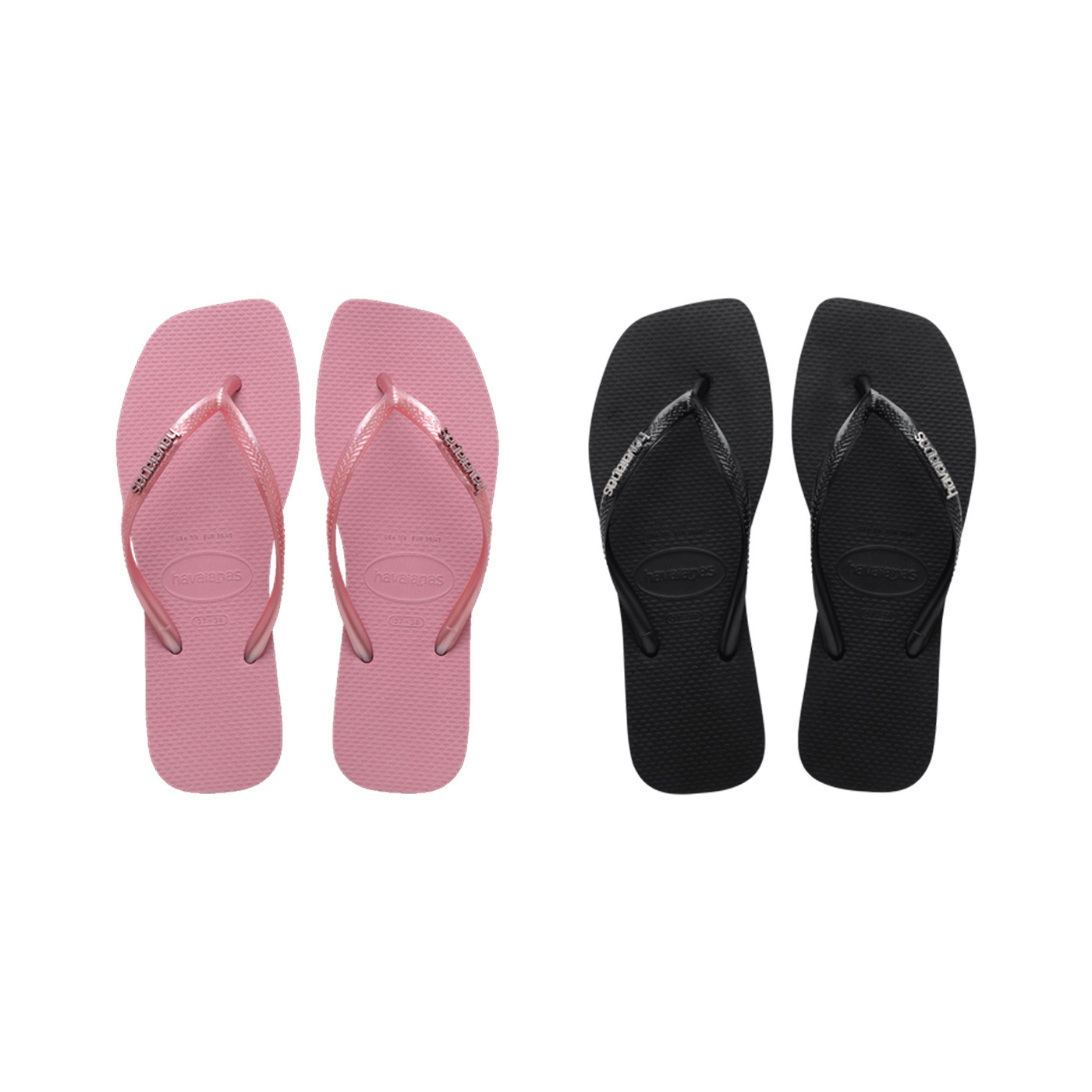 哈瓦仕 HAVAIANAS SLIM SRUARE LOGO METALLIC 玫瑰粉 黑色 防水 防滑 夾腳 金屬 亮粉 纖細 方形 人字拖 拖鞋【4148257】