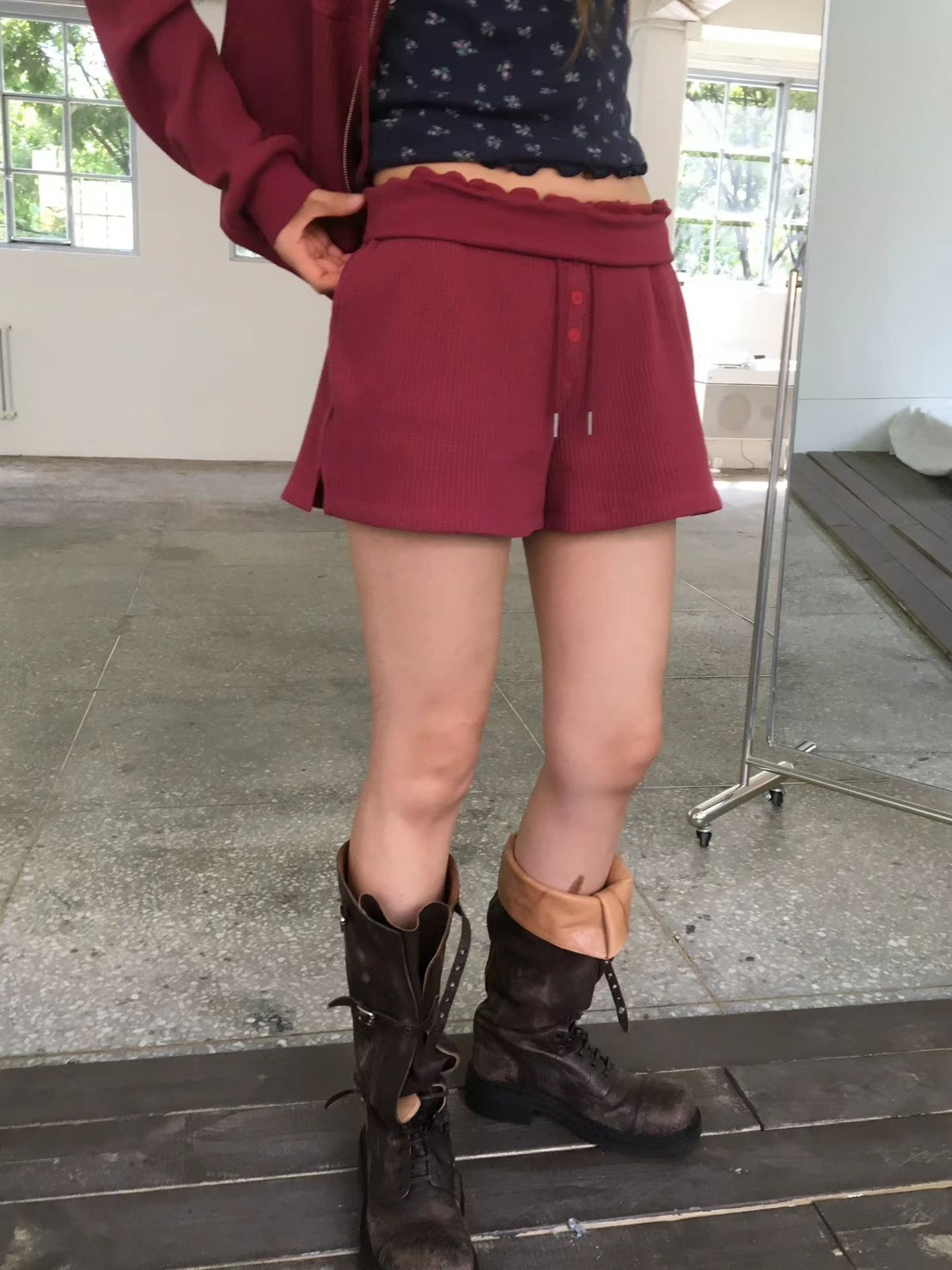 坑條雙開拉鍊連帽外套  短褲(分售)