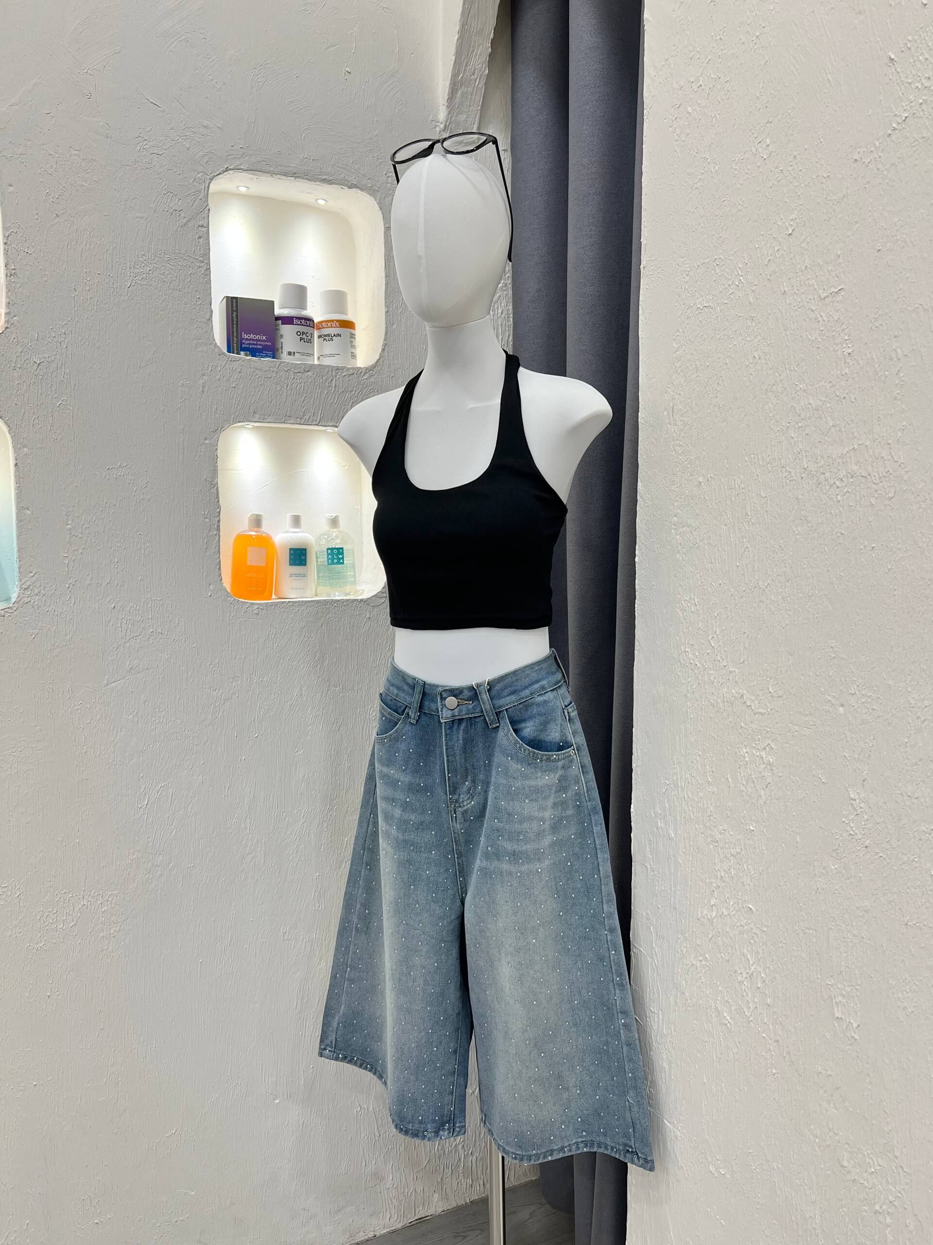 Denim wide leg pant