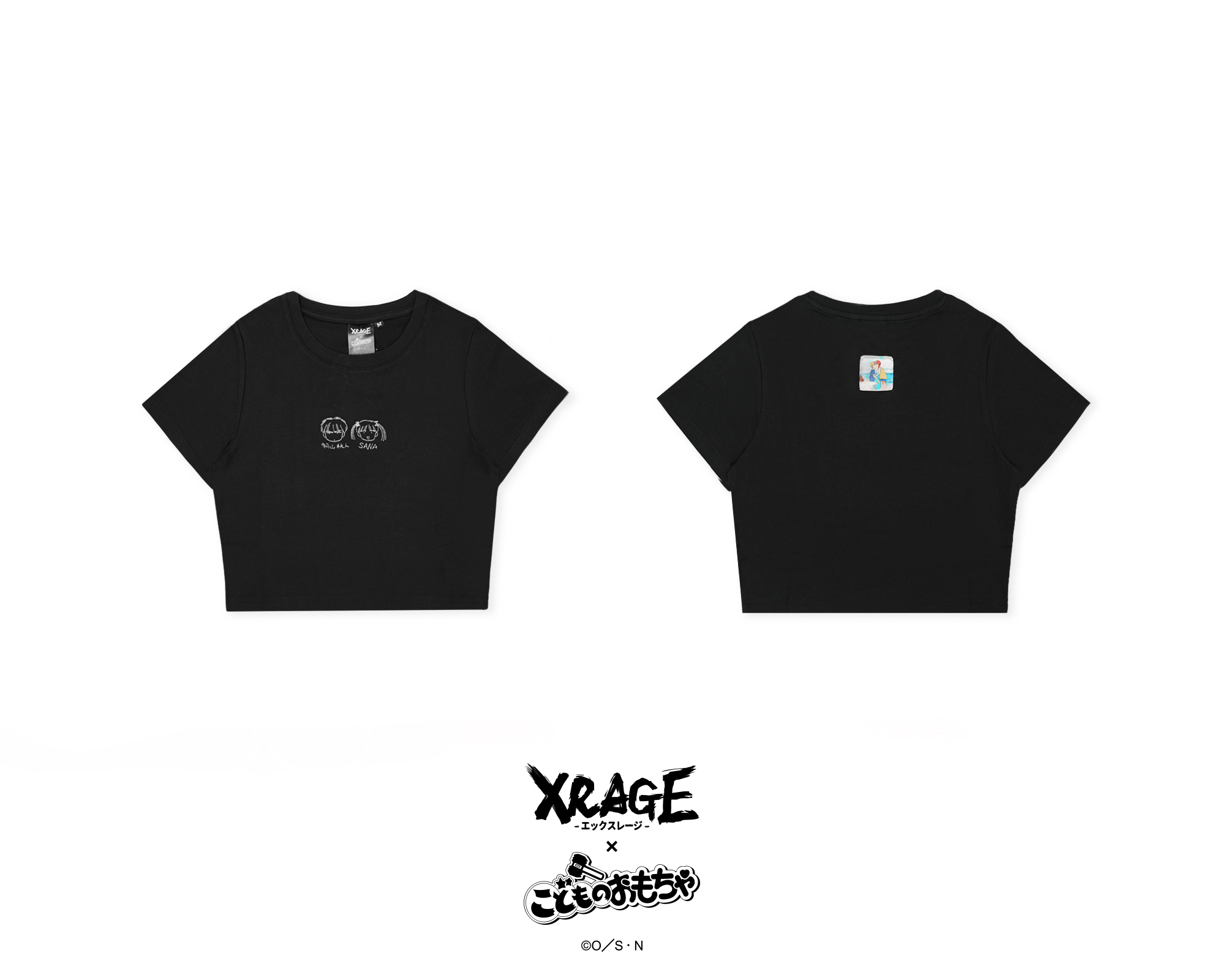 (預購5月出貨) 紗南&羽山 塗鴉風短版合身T-shirt 黑