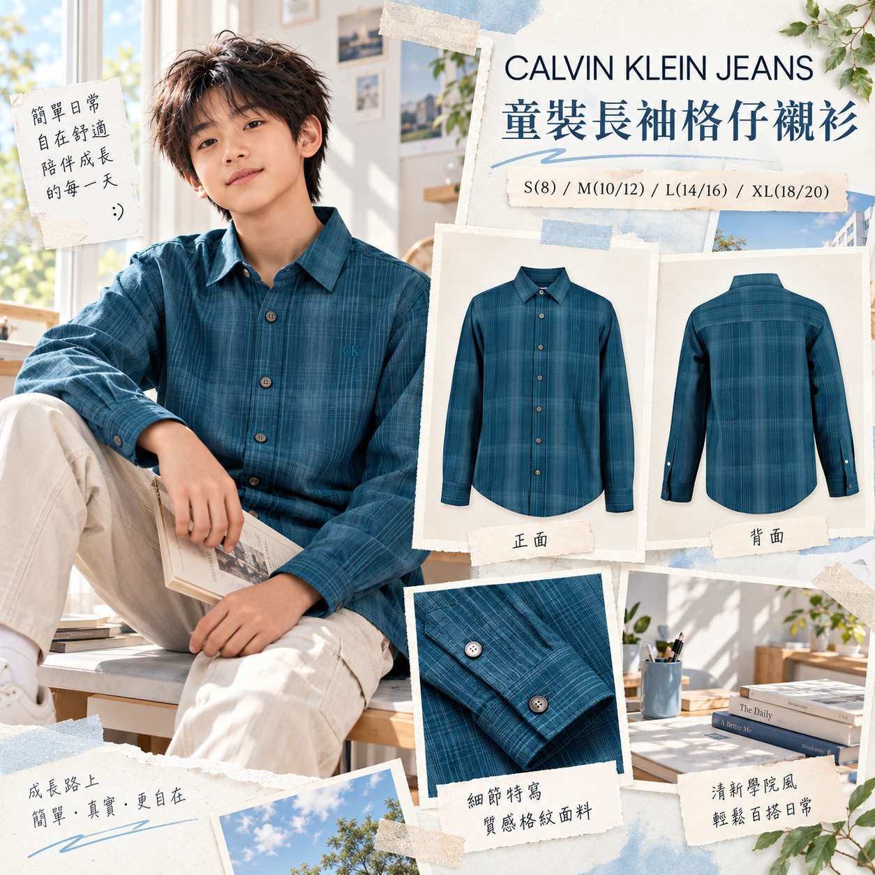 【預購】CALVIN KLEIN JEANS N092911 童裝長袖格仔襯衫