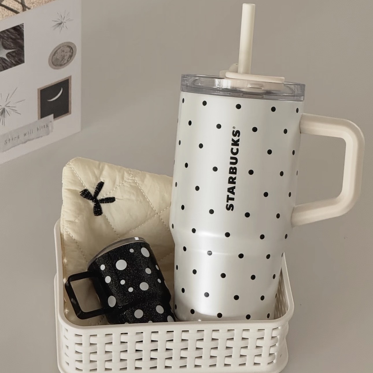 STARBUCKS 波點漫境 保溫 吸管杯 615ML 子母杯 黑白波點 星巴克