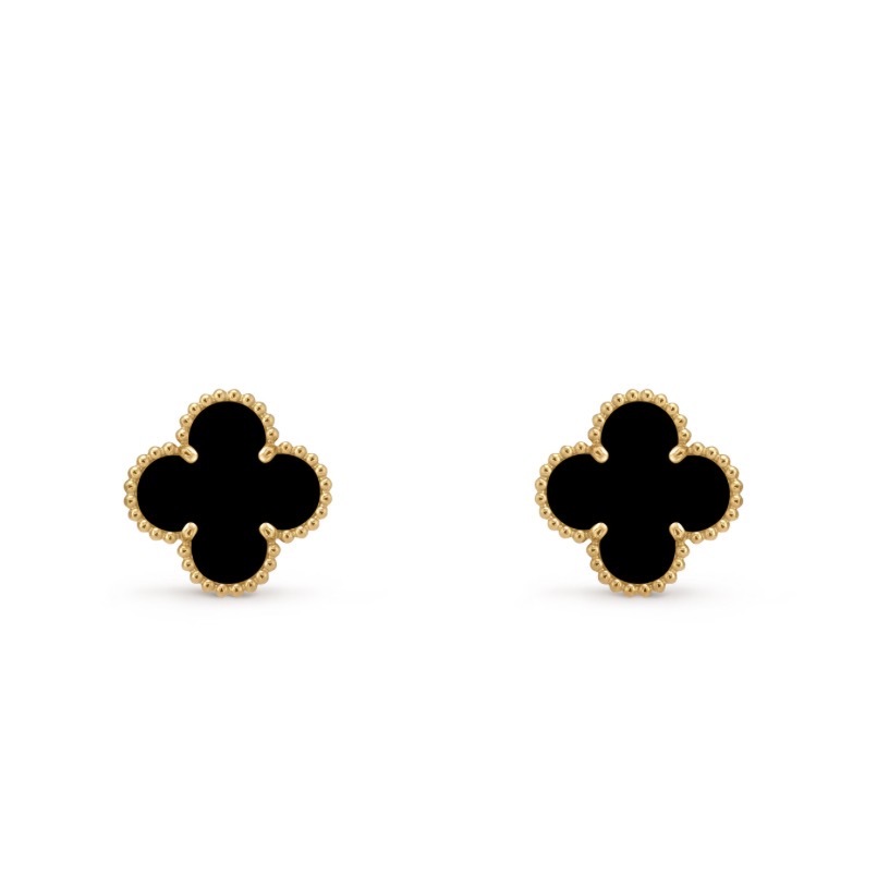 Van Cleef & Arpels Vintage Alhambra 18k黃金縞瑪瑙四葉草耳環