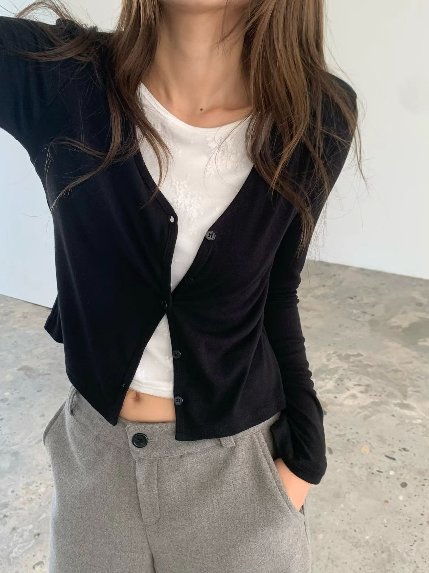 蕾絲裏假兩件長袖T