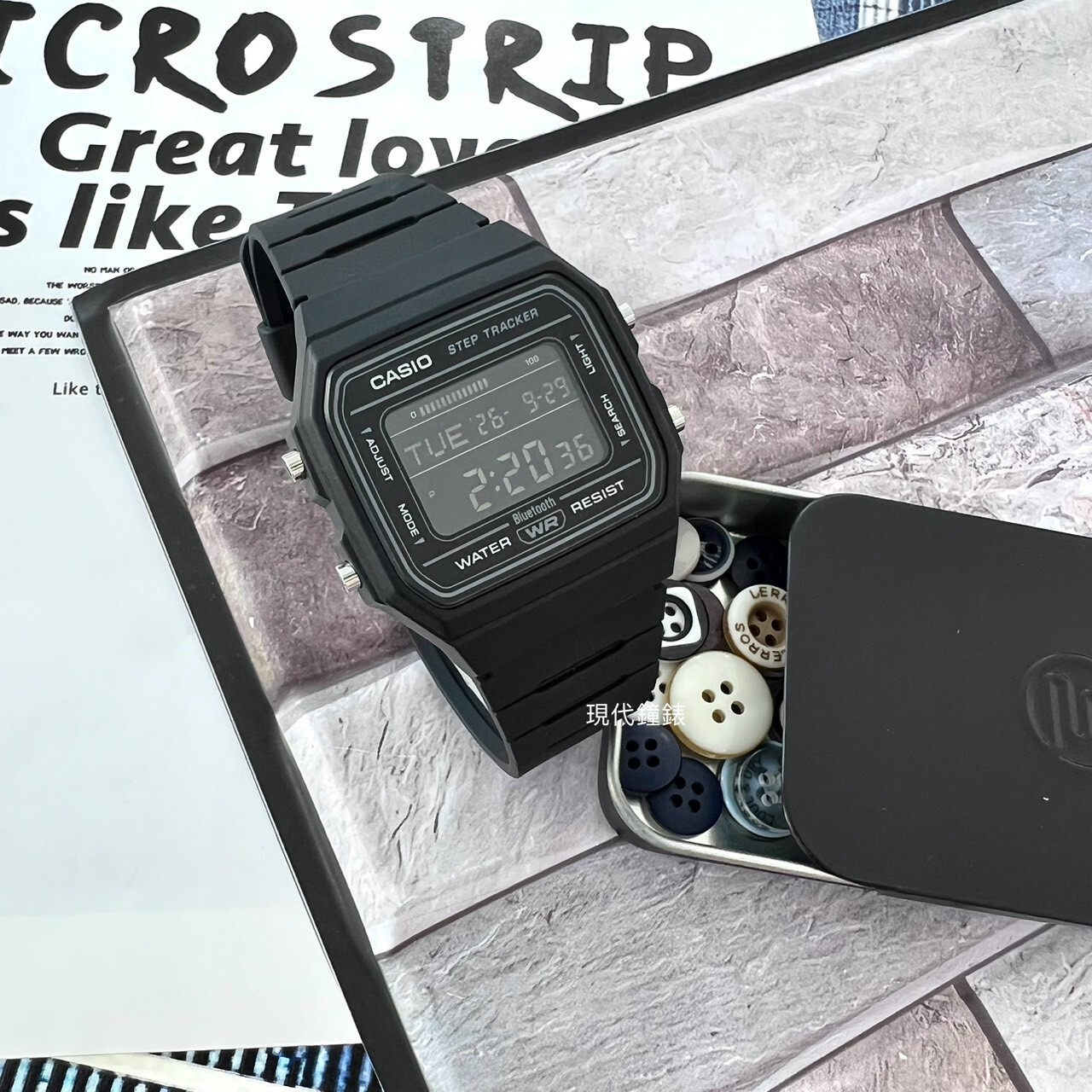 【CASIO 卡西歐】輕巧復古藍芽計步功能電子錶F-B100W-1B  38.1mm 現代鐘錶