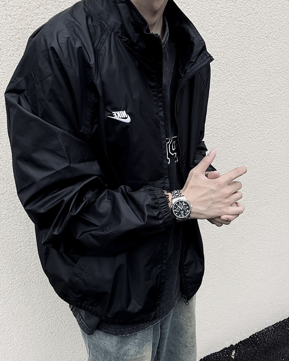 Nike Sportswear Club 小標 立領 防風 尼龍 風衣外套 黑色