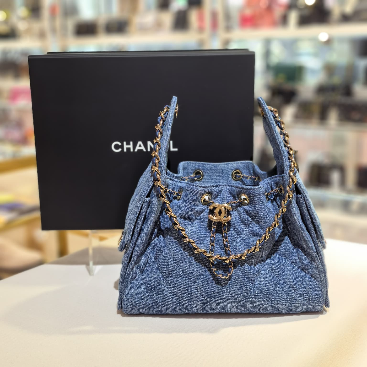 全新CHANEL 25 BAG SMALL AS5293 26A 洗水藍牛仔布金扣 #小號 #BRAND NEW #香榭站正品