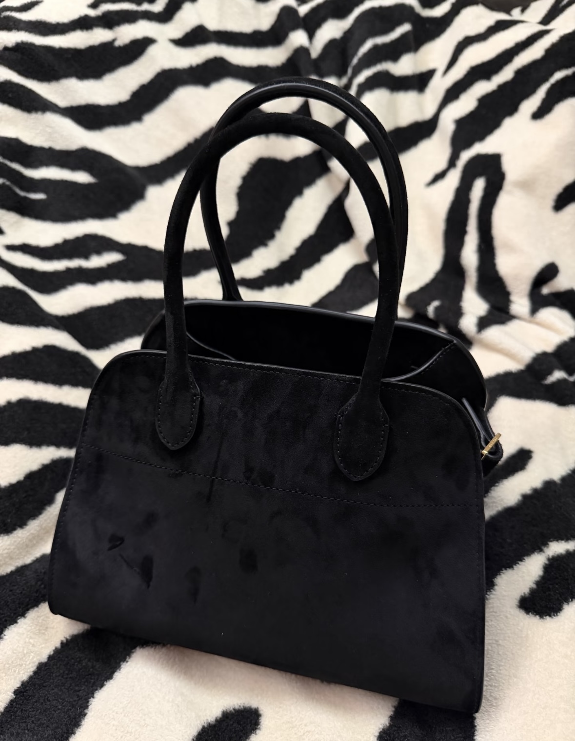 The Row Margaux 10 Bag in Black Suede