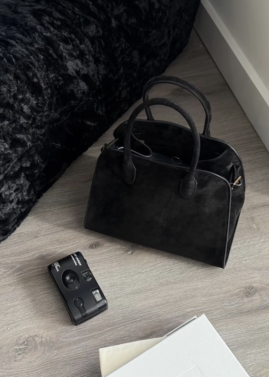 The Row Margaux 10 Bag in Black Suede